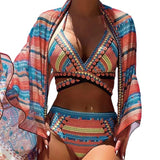 Women's Split Cross Strap Retro Ethnic Style Swimsuit