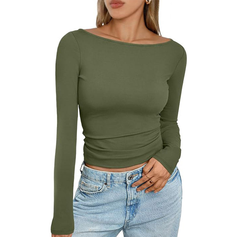 Slim Long-sleeved T-shirt Fashion Solid Round Neck Top Women's Clothing