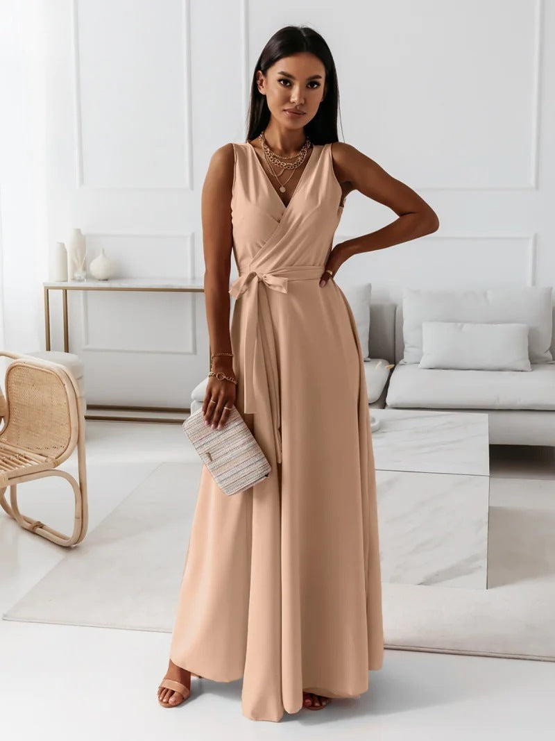 Women's Clothing Solid Color And V-neck Formal Dress