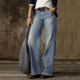 Retro Casual Jeans With Pockets Fashion Straight Trousers Leg Wide Leg Pants For Women