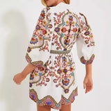 European And American Autumn Ethnic Print Pocket Dress