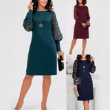 Round Neck Long Sleeve Lace Sleeve Slim Fit Patchwork Dress