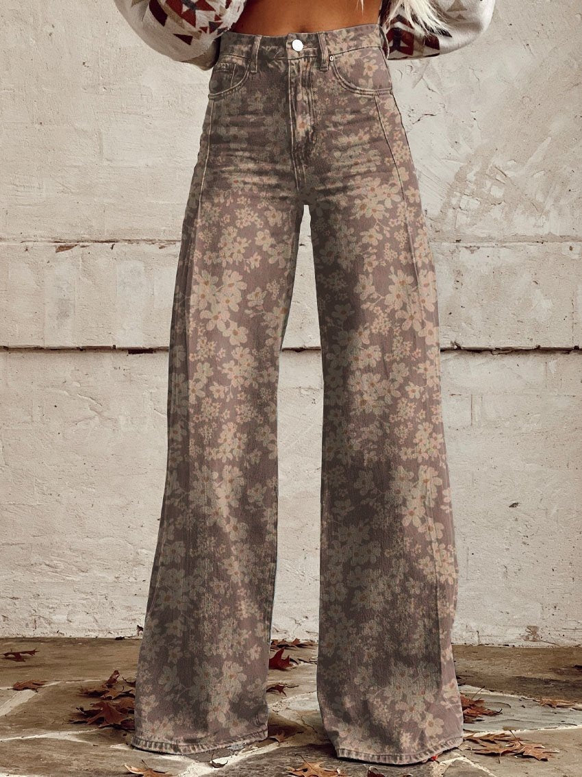 Wide-legged Pants Thermal Transfer Bell-bottom Pants Simulation Denim Trousers