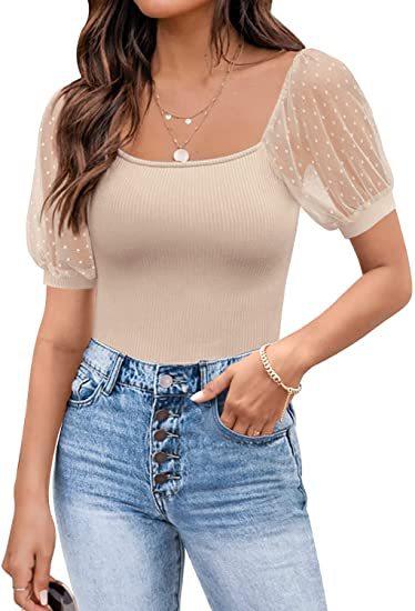 Fashionable See-through Slim Patchwork Short Sleeve