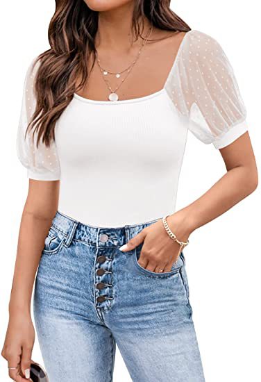 Fashionable See-through Slim Patchwork Short Sleeve