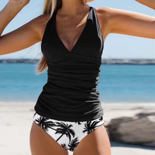 Bikini Beach Print Suspender Swimsuit Suit