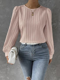 European And American Spring Round Neck Lantern Sleeve Solid Color Unity Long Sleeve Temperament Solid Blouse