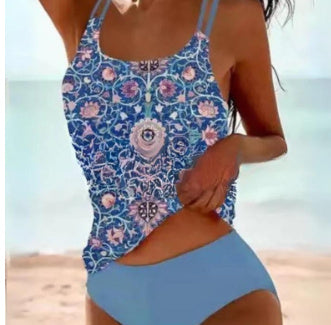 Bikini Beach Print Suspender Swimsuit Suit