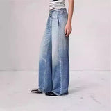 Retro Mid-waist Women's Jeans Loose Wide-leg Plus Size Straight-leg Pants