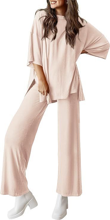 Casual Short-sleeved Pullover Top Wide-leg Pants Casual Suit