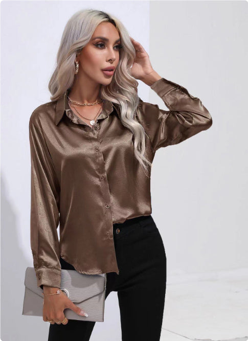 One Button Satin Shirt Temperament Long Sleeve Shirt