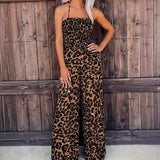 Women's Leopard Print Halter Backless Jumpsuit