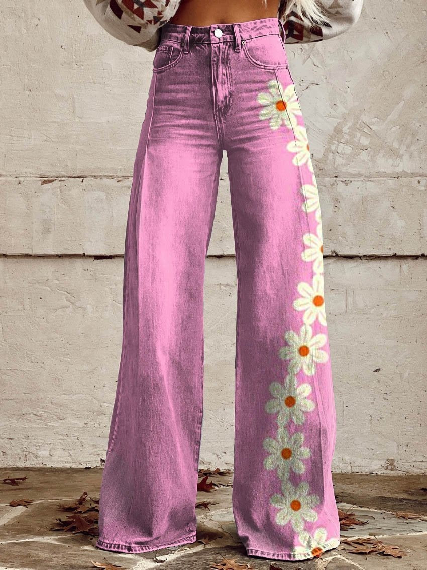 Women's 3D Printed Straight Casual Wide-leg Pants