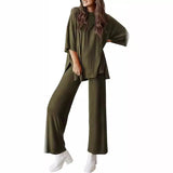 Casual Short-sleeved Pullover Top Wide-leg Pants Casual Suit