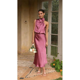 Women's Solid Color Dress Sleeveless Long Skirt Cover