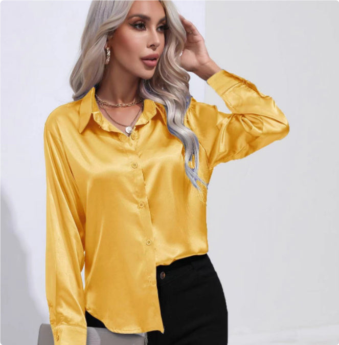 One Button Satin Shirt Temperament Long Sleeve Shirt