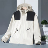 Hooded Windbreaker Unisex Fashion Colorblock Zip-up Jacket With Pockets Waterproof Outwear For Women Men Clothing