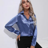 One Button Satin Shirt Temperament Long Sleeve Shirt