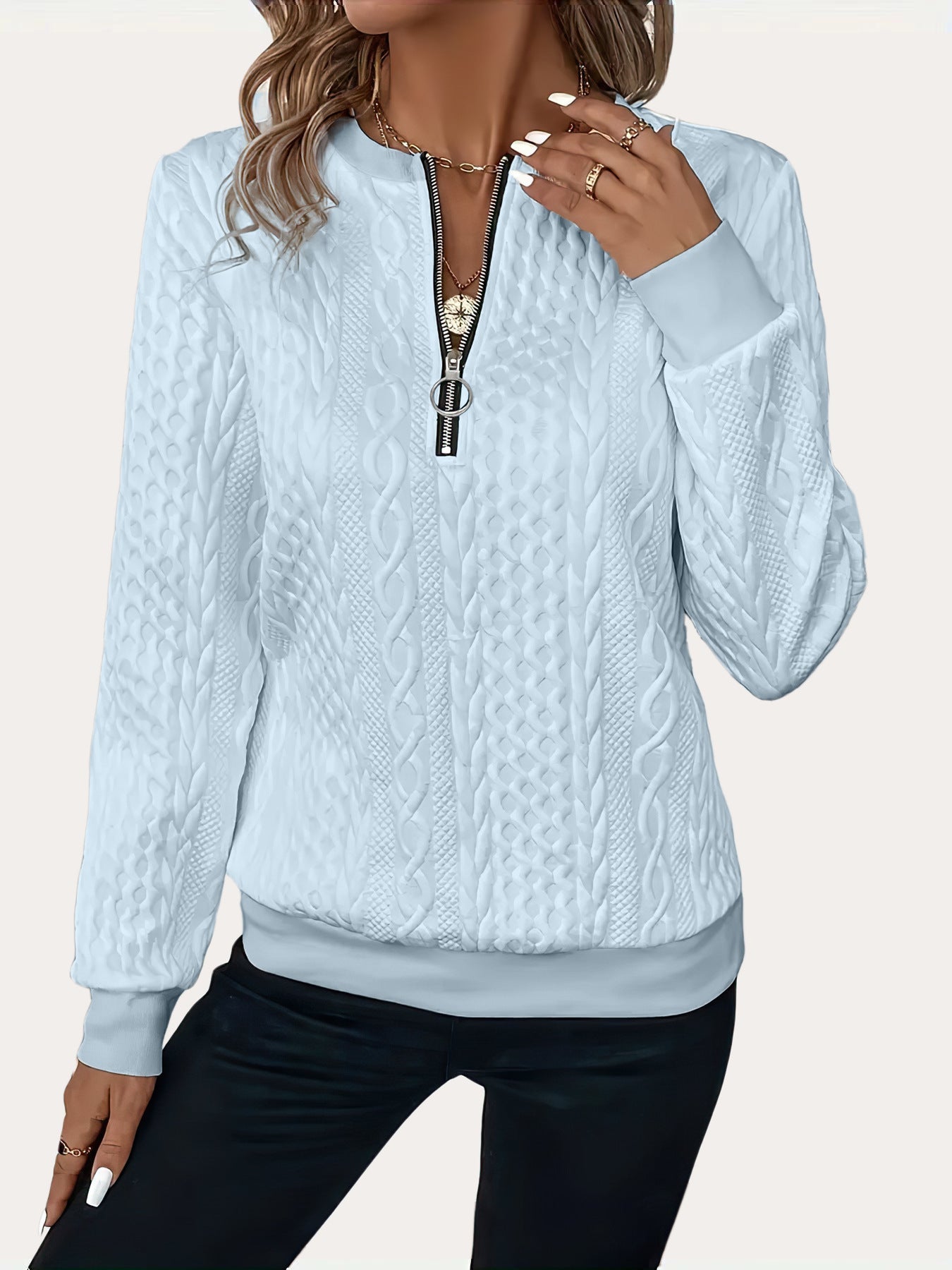 Solid Color Leisure Pullover Half Sleeve Zipper Sweater – Stylish & Comfortable