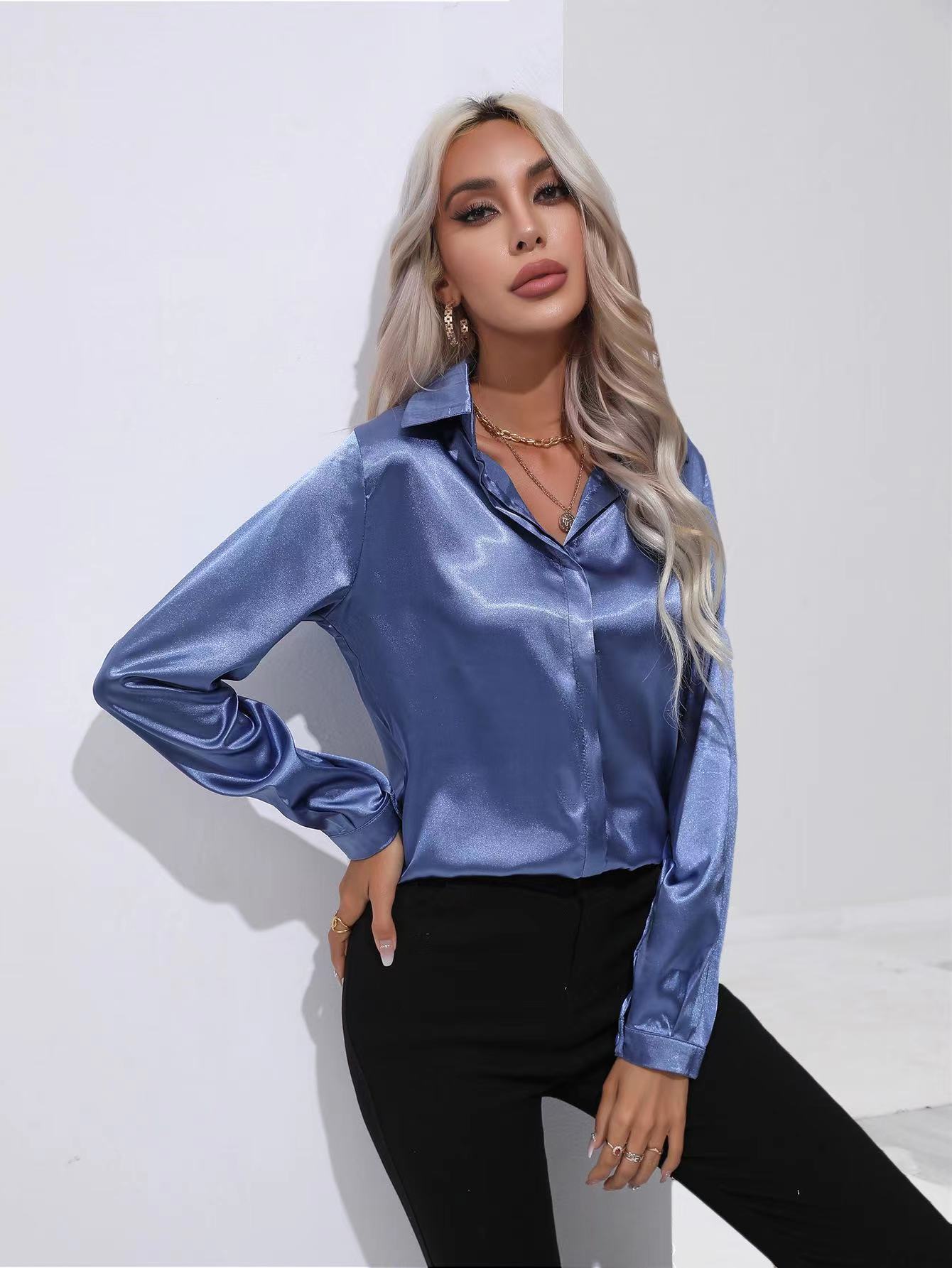 One Button Satin Shirt Temperament Long Sleeve Shirt