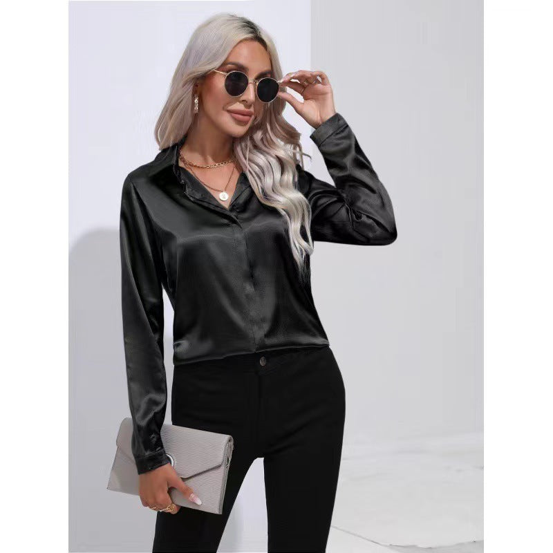 One Button Satin Shirt Temperament Long Sleeve Shirt