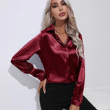 One Button Satin Shirt Temperament Long Sleeve Shirt