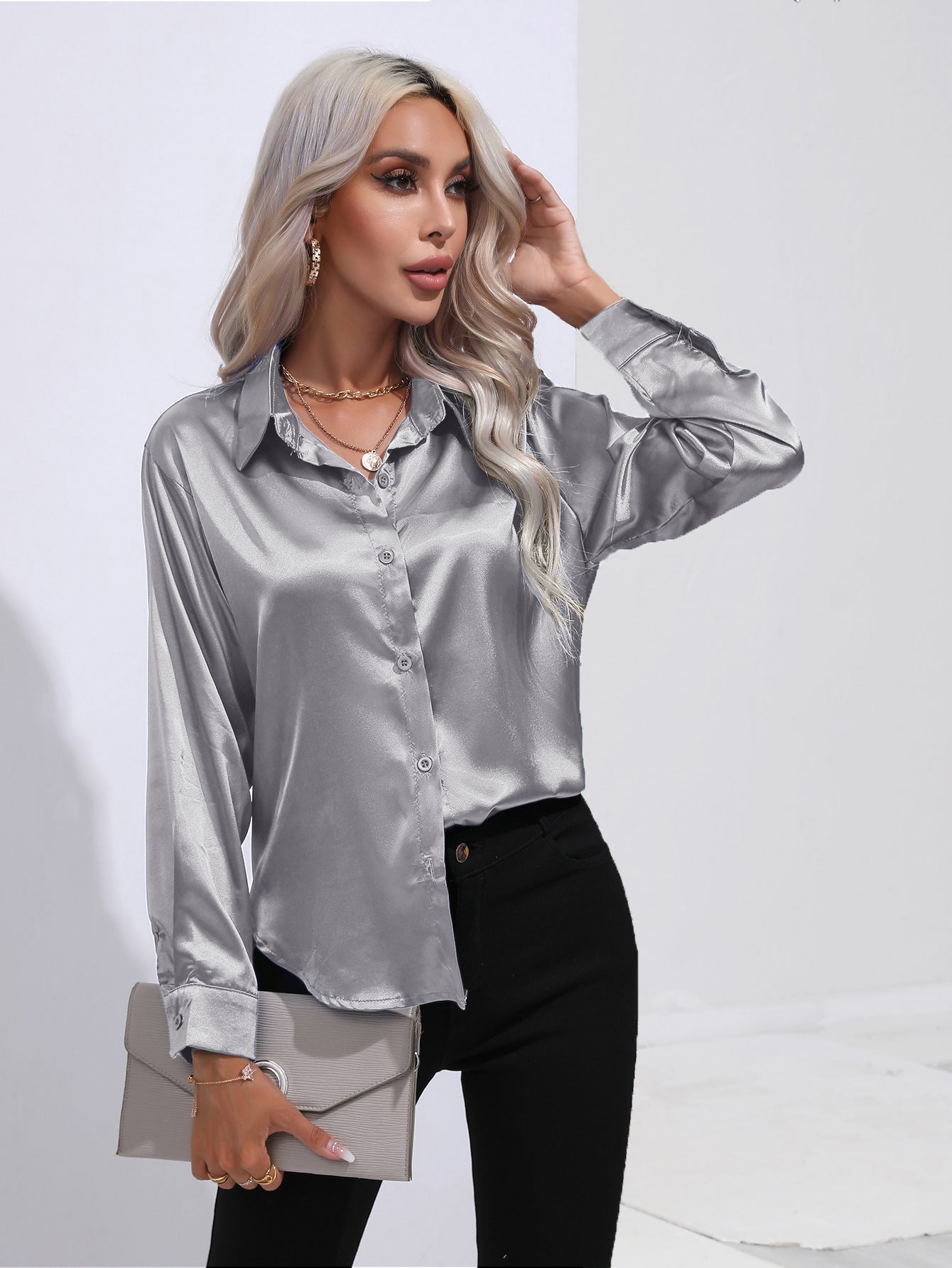 European And American Satin Shirt Women's Satin