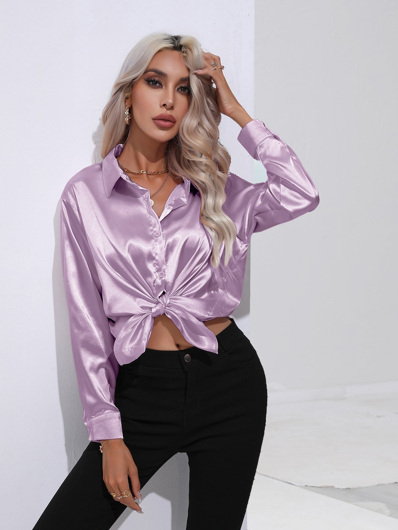 European And American Satin Shirt Women's Satin