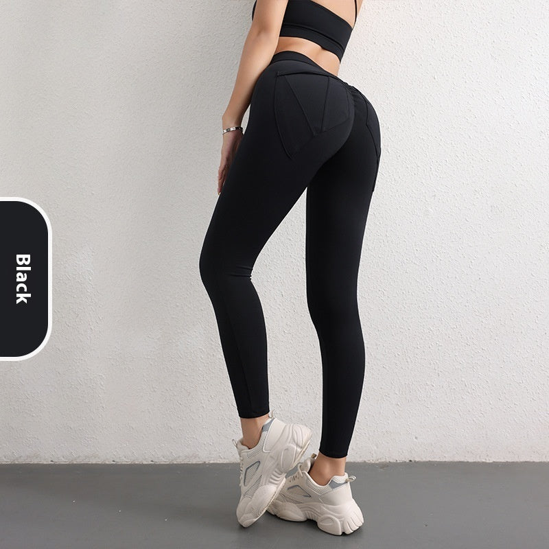 Nude feel high waist hip lift yoga pants for women, designed for sports and fitness with a flattering, curve-enhancing fit.