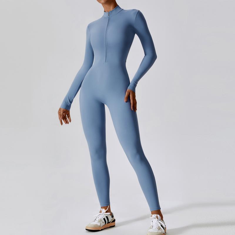 Zipper Long Sleeve Jumpsuit Yoga Fitness Training Pants Tight Hip Seamless Sports Jumpsuit For Women Clothing