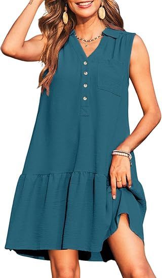 Spring And Summer V-neck Buttons Sleeveless Dress