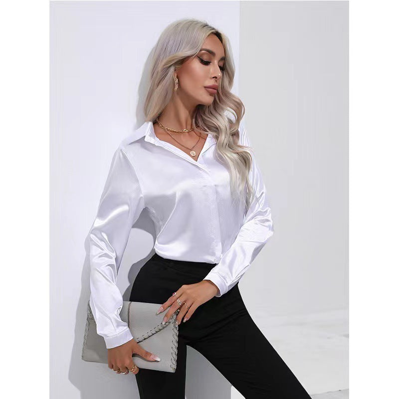 One Button Satin Shirt Temperament Long Sleeve Shirt