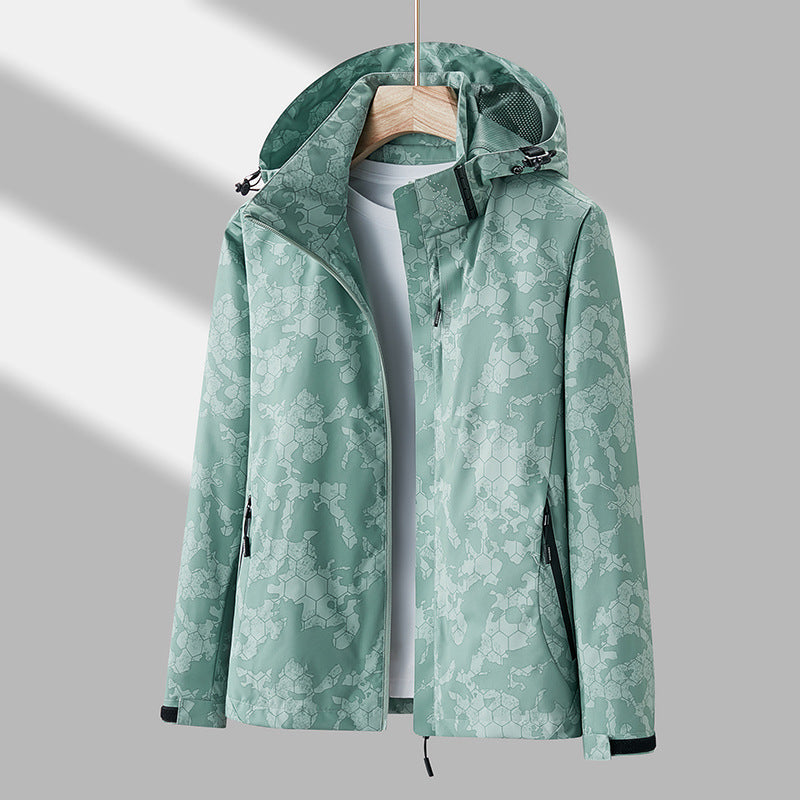 Printed Hooded Windbreaker Unisex Fashion Solid Color Zip-up Jacket Waterproof Windproof Outwear For Women Men Clothing