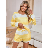 Women's Long Sleeve Striped Top Shorts Casual Suit Pajamas