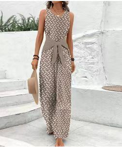 Waist-tight Adjustable Lace Printing Jumpsuit